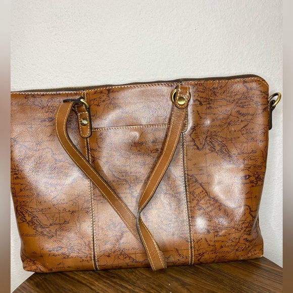 PATRICIA NASH ITALY MAP BROWN LEATHER ANTIQUE XLARGE TOTE BAG - Picture 1 of 10